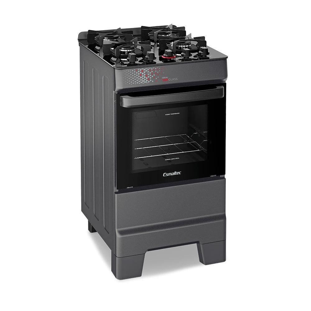 Fogão A Gás Mesa De Vidro Forno 50L Esmaltec Ideal Top Glass Titanium 4 Bocas Bivolt