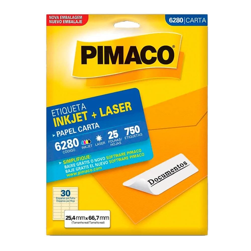 Etiqueta inkjet/laser carta 6280 com 25 folhas Pimaco