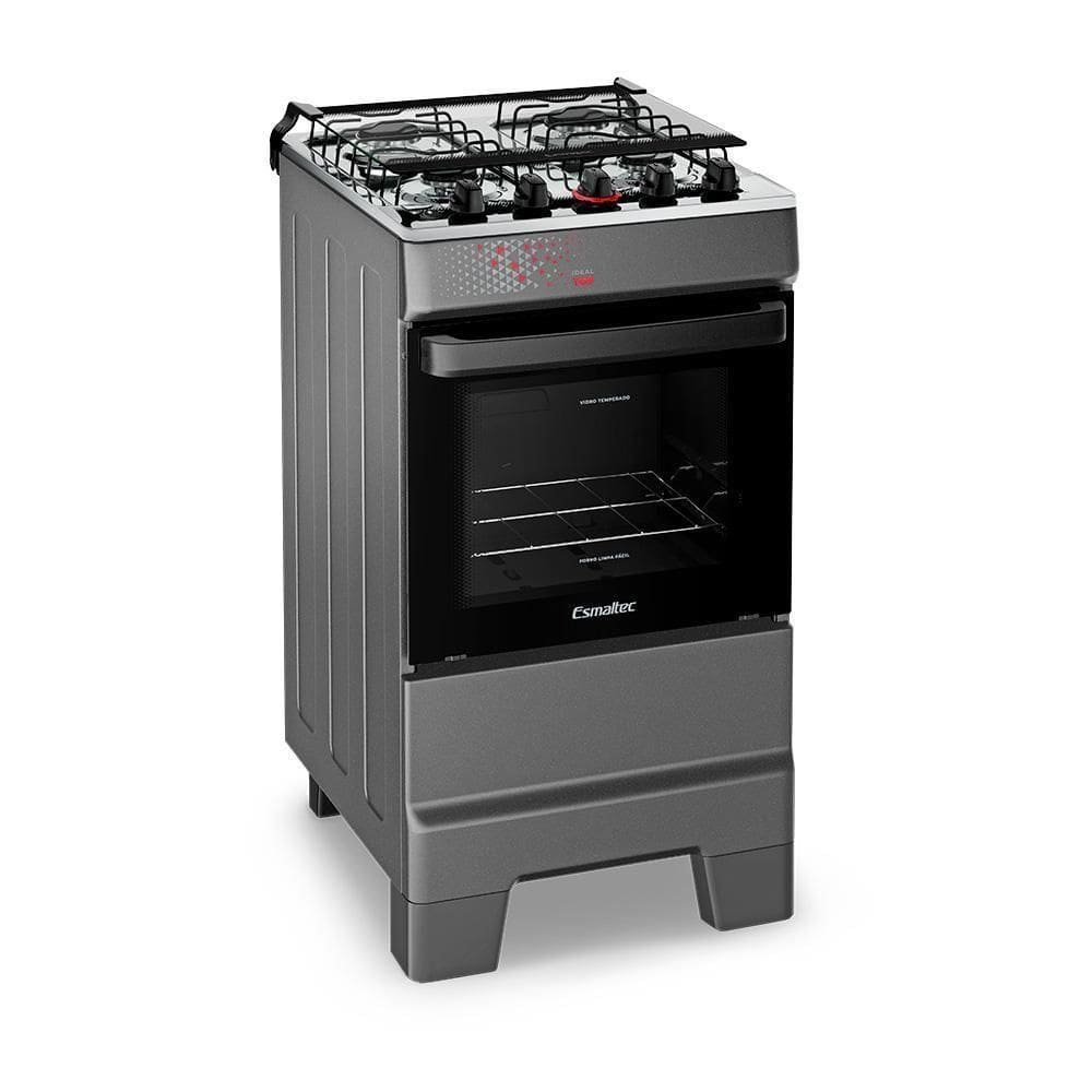Fogão A Gás Mesa Inox Tampa De Vidro Forno 50L Esmaltec Ideal Top Titanium 4 Bocas Bivolt