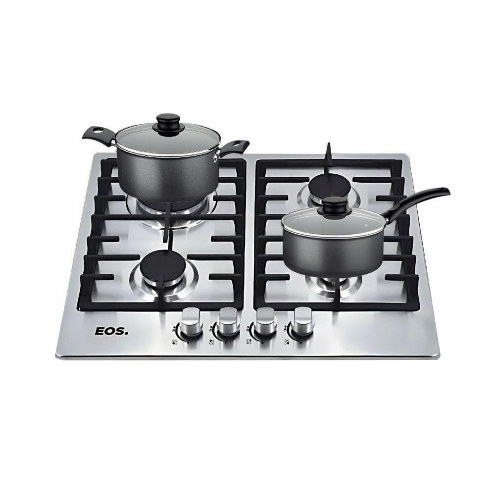 Fogão Cooktop Inox A Gás 4 Bocas 1 Dupla ECG04 Eos + 2 Panelas Tramontina Turim Bivolt
