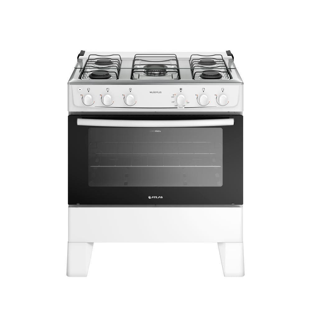 Fogão 5 Bocas Atlas Milão Plus Branco Mesa Inox A Gás Bivolt