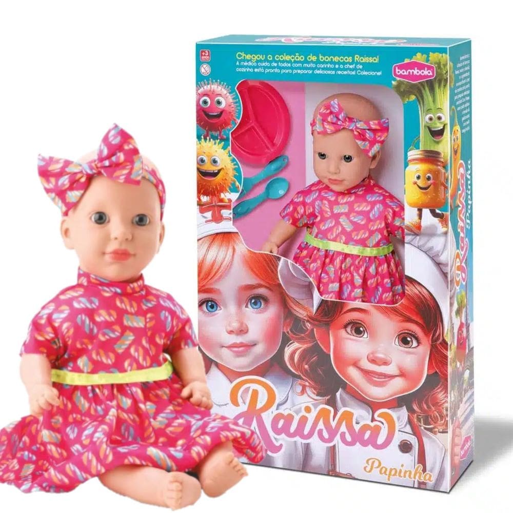 Boneca Infantil Raissa Papinha 42cm Bebê Bambola Brinquedos