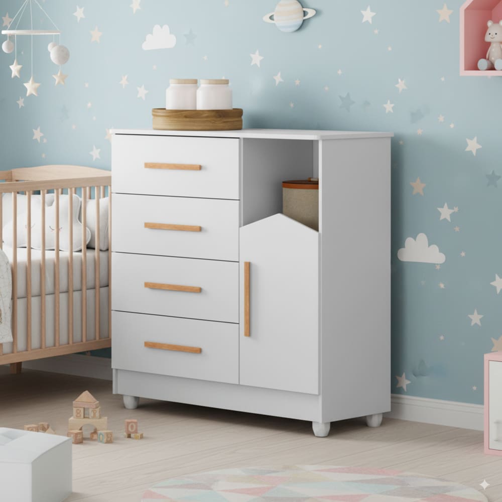 Cômoda Infantil Duda Com 4 Gavetas Organizadoras E 1 Porta