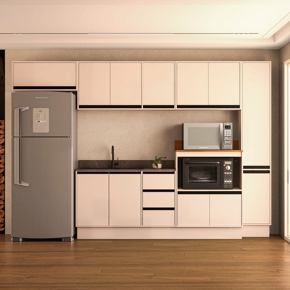 Cozinha Compacta 6 Peças 250038 Sem Tampo Koya Creme Politorno Móveis