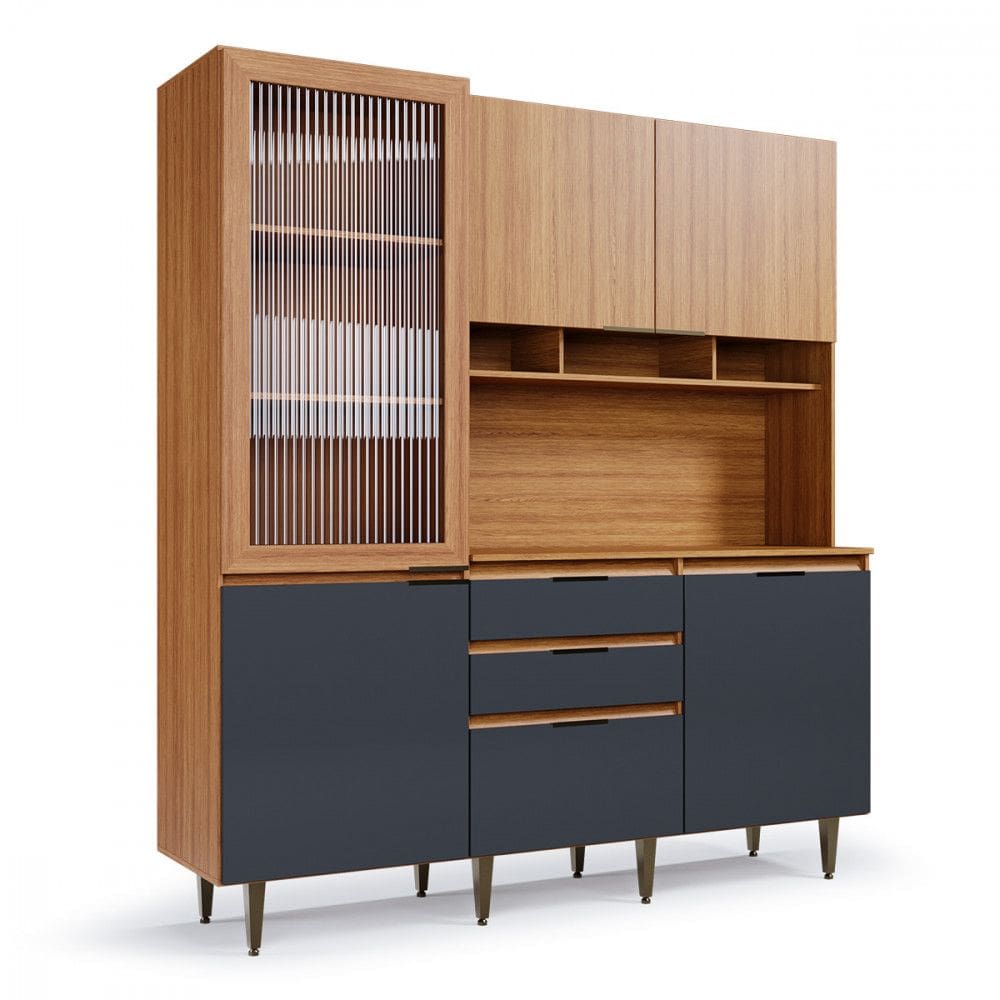 Arm?rio de Cozinha Superiore 5 Portas 3 Gavetas Freij? Com Grafite Batrol