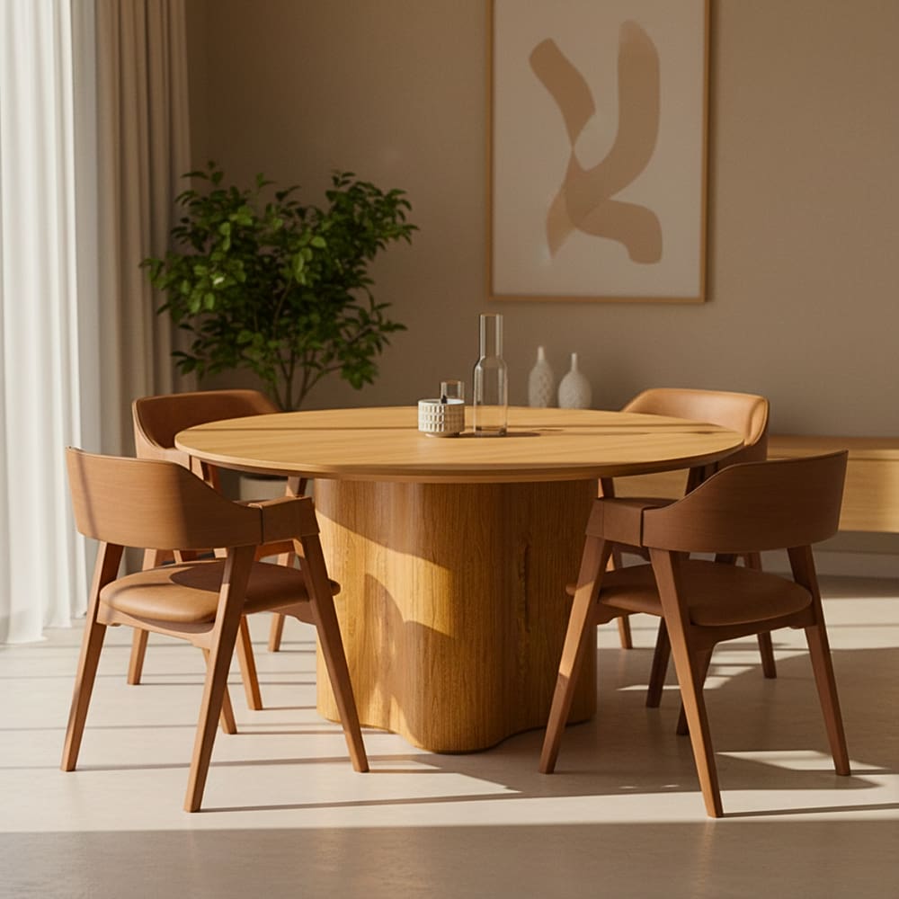 Conjunro Jantar Mesa Palmas Redonda c/ 6 Caderias Linha Alta