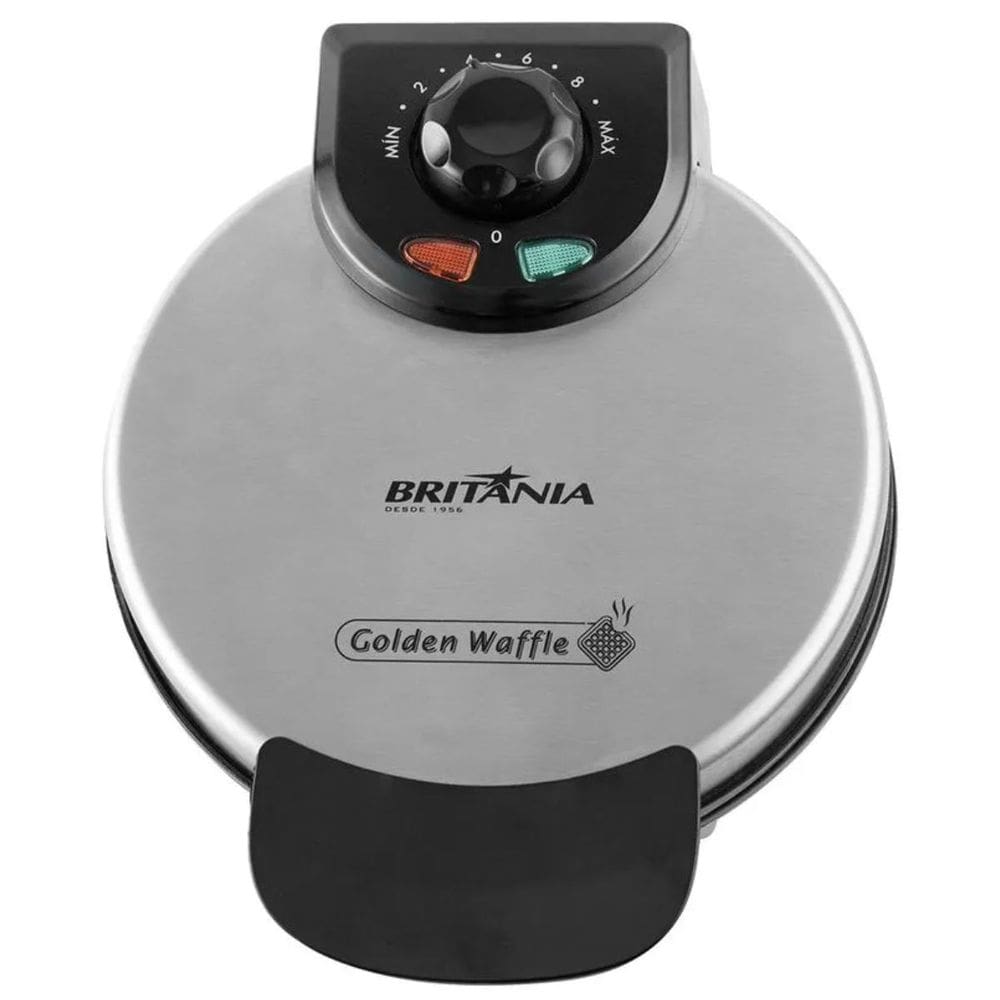 Máquina de Waffle Golden 850w Capacidade 4 Und Antiaderente Temperatura Ajustável Britânia