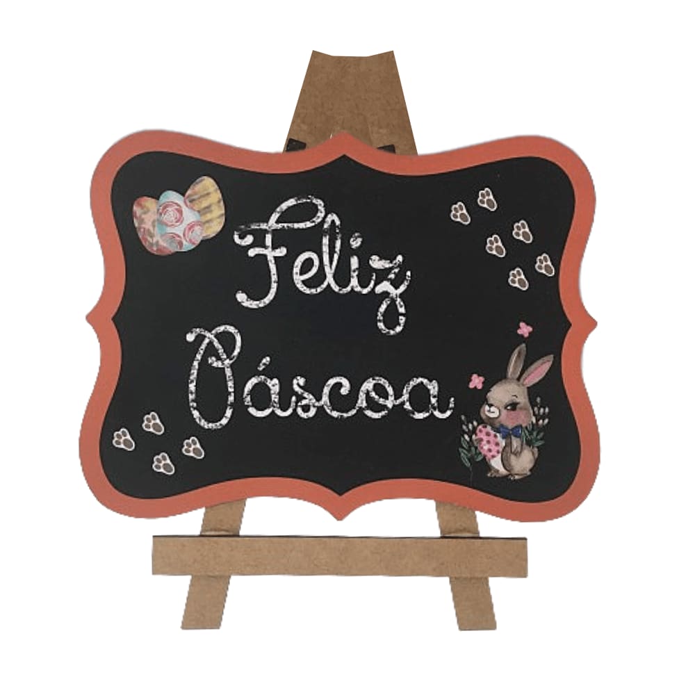 Lousa com Cavalete Decorativa Feliz Páscoa Fabri Fest