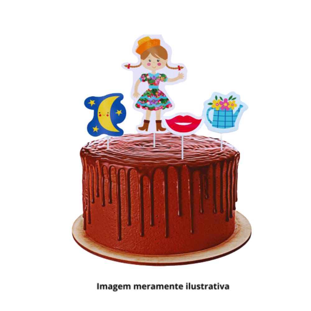 Topper Decorativo p/ Bolo Festa Junina Menina c/4 Unidades Festcolor