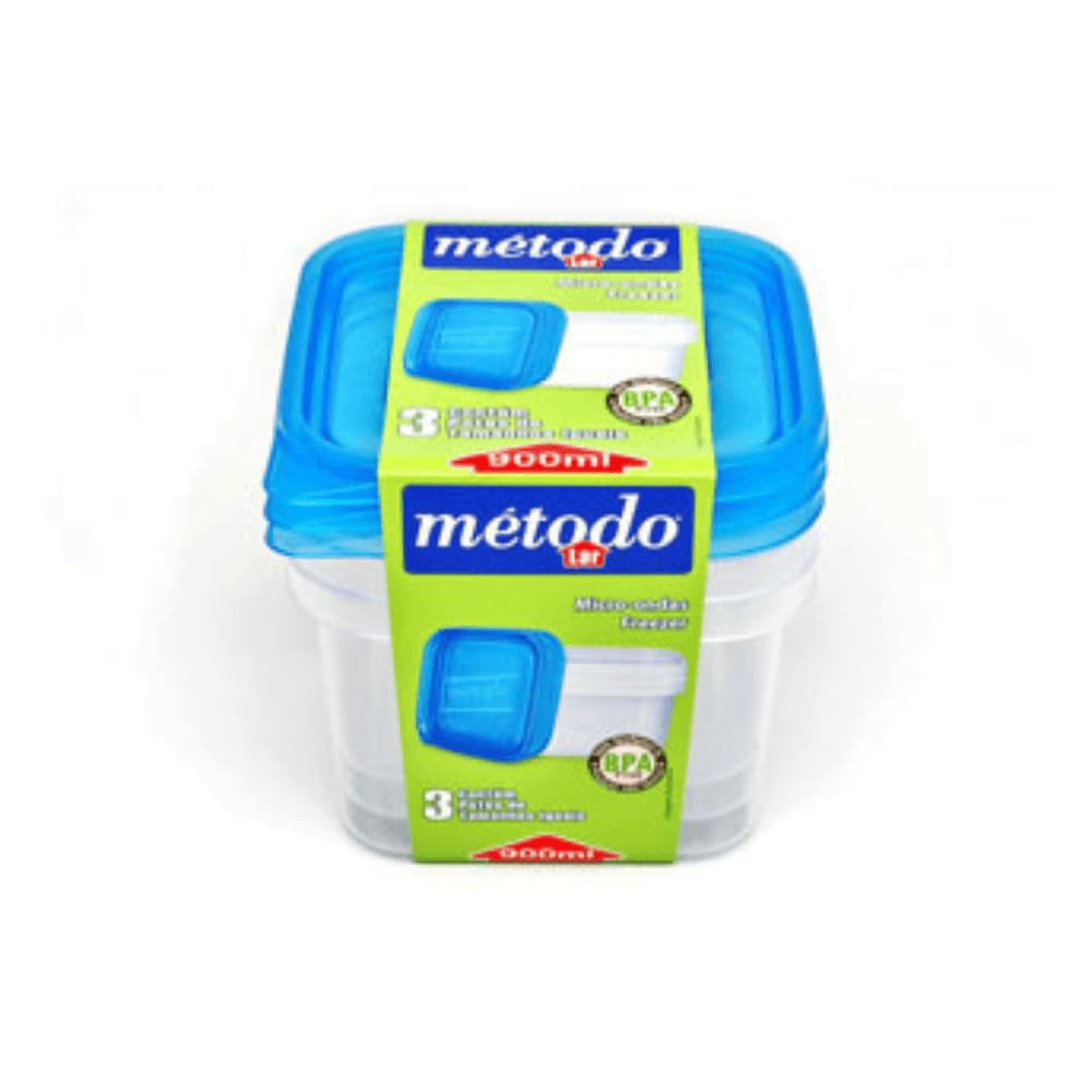 Pote de Plástico Quadrado 900ml c/ 3un Método