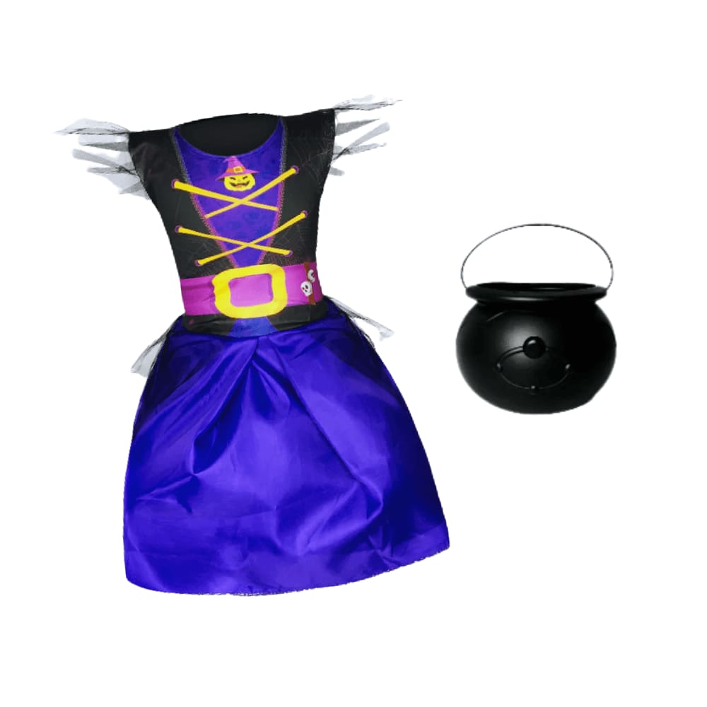 Kit Fantasia Halloween Bruxinha c/ Caldeirão