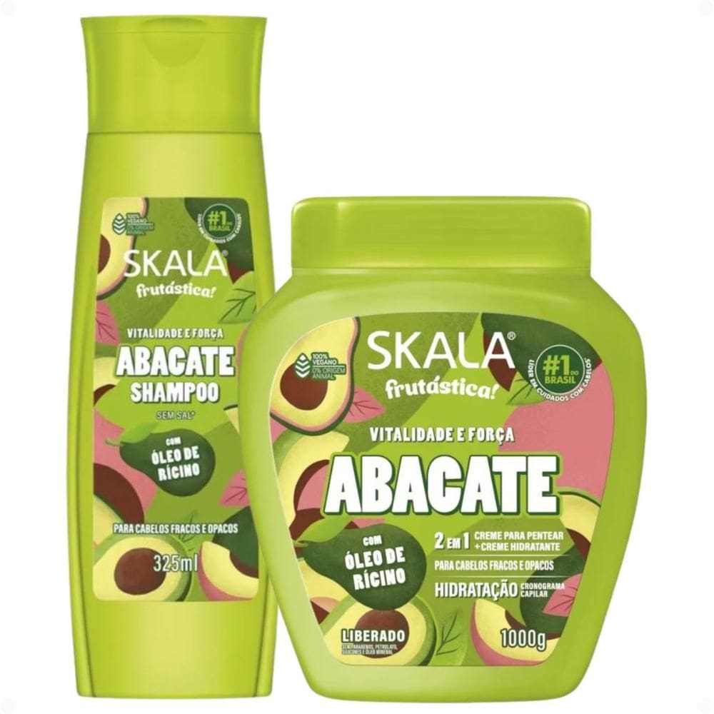 Kit Skala Abacate Com Óleo De Rícino: Shampoo 325ml e Creme De Tratamento 1000g
