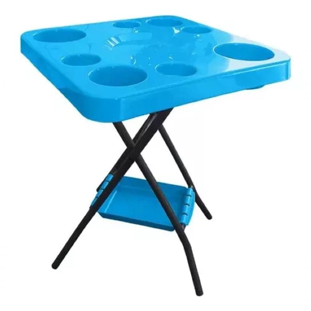 Mesa Mesinha Petisqueira Dobrável Portátil Cerveja Churrasco Azul