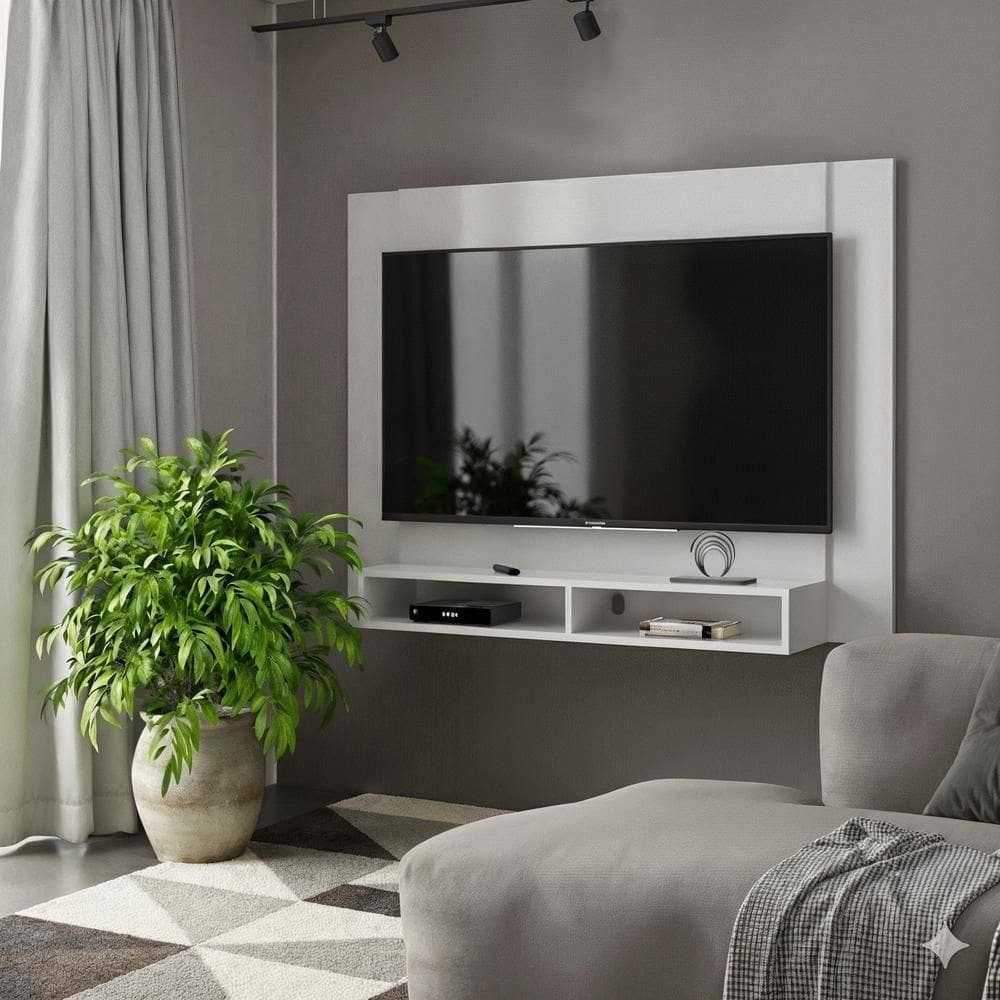 Painel Tv 43 Polegadas Suspenso Com Nichos Bonsai - Branco