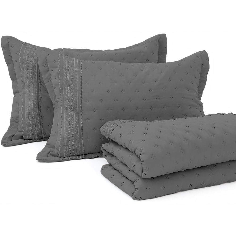 Kit Cobre Leito Colcha Casal 3 peças com Bordado Inglês Micro Percal Ultrassônico BF Colchões