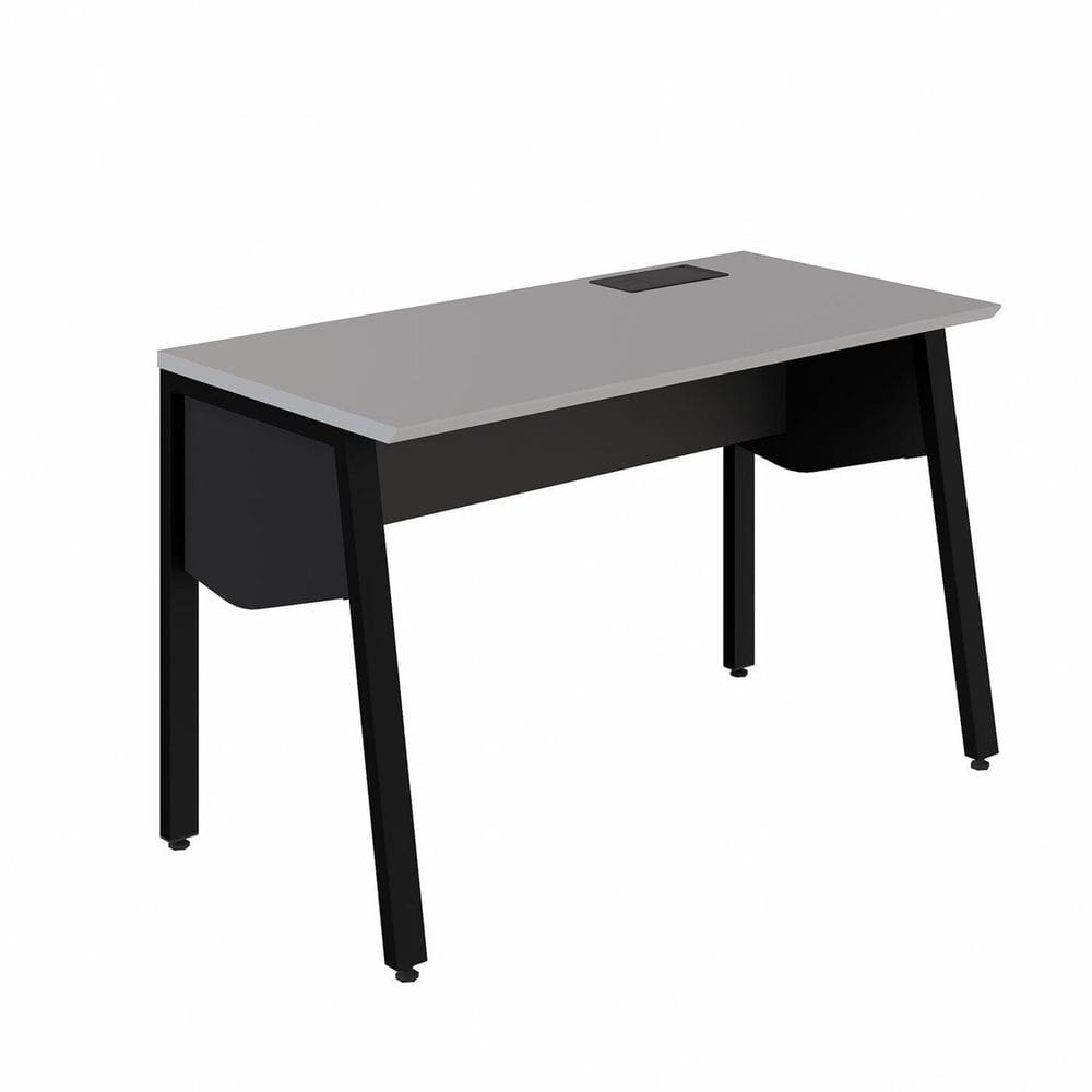 Estação Trabalho Plataforma Individual 135cm com Caixa de Tomadas Pés Cavalete Industrial Executive Cinza Sagrado / Preto
