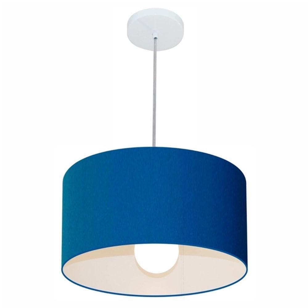 Lustre Pendente Cilíndrico Md-4146 Cúpula Em Tecido 40x30cm Azul Marinho - Bivolt