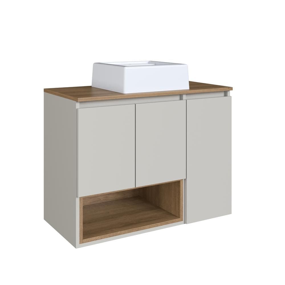 Gabinete de Banheiro Suspenso 80cm com Cuba 3 Portas Marrom/Arenas Cecília BL9220 - Faema Móveis