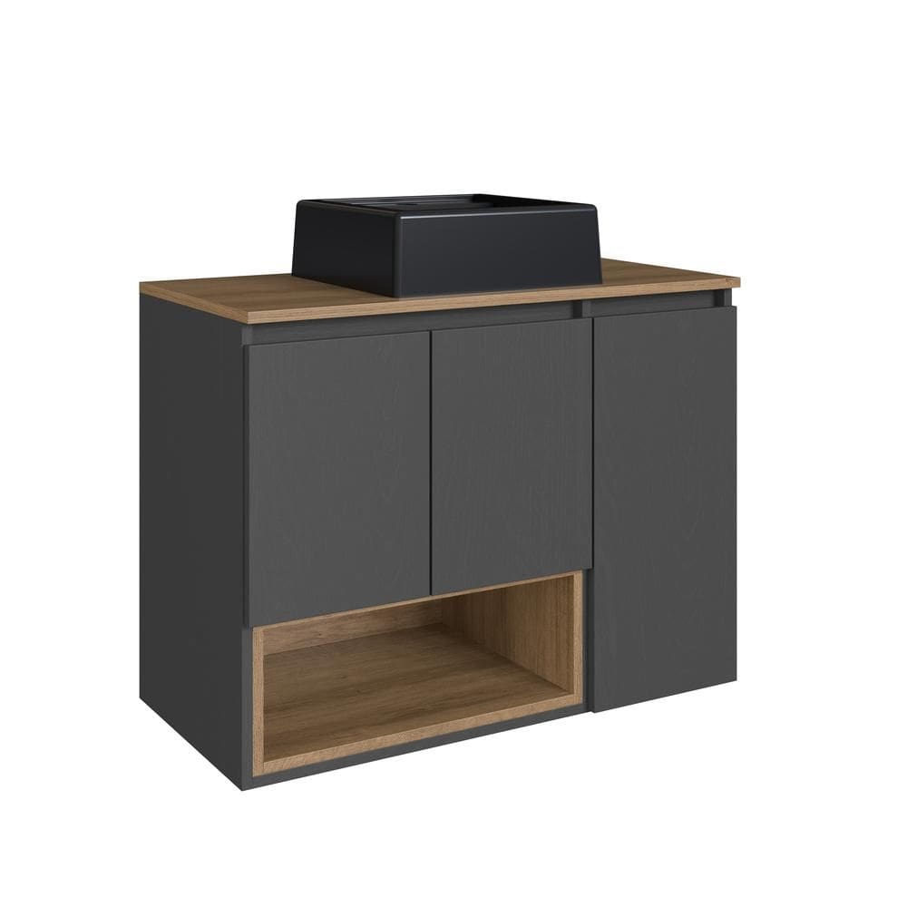 Gabinete de Banheiro Suspenso 80cm com Cuba 3 Portas Marrom/Grafite Cecília BL9220 - Faema Móveis