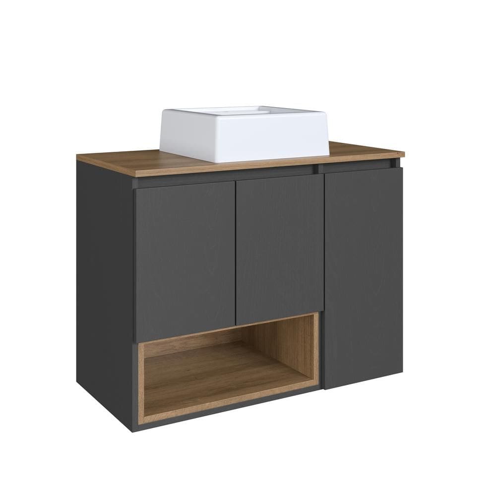 Gabinete de Banheiro Suspenso 80cm com Cuba 3 Portas Marrom/Grafite Cecília BL9220 - Faema Móveis