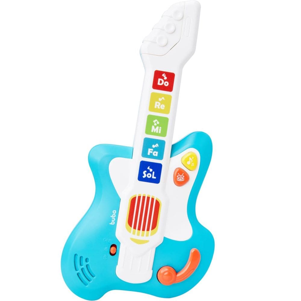 Guitarra Interativa Infantil com Luzes Sons Cordas Sensíveis Alavanca +18m Educativo Buba