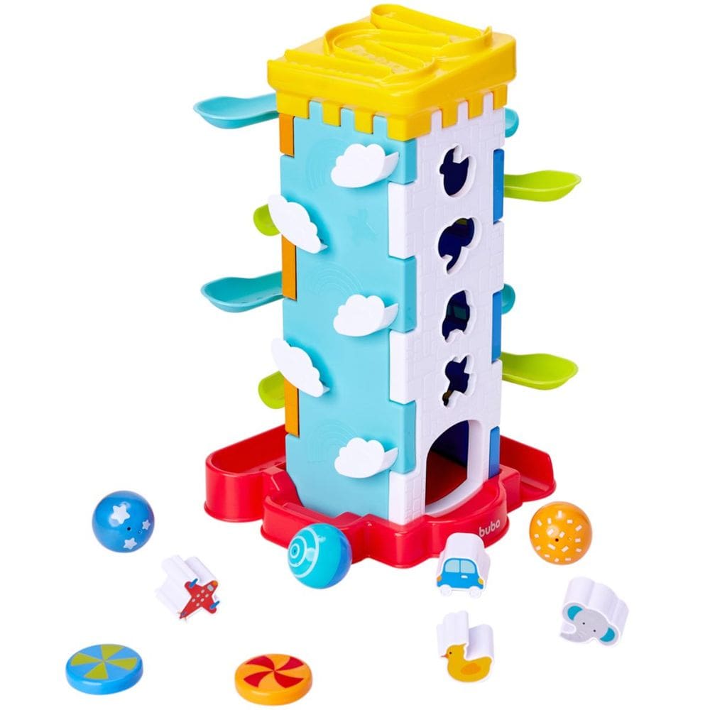 Torre Interativa com Bolinhas Discos Formas Estimula Coordenação Motora Criatividade Buba