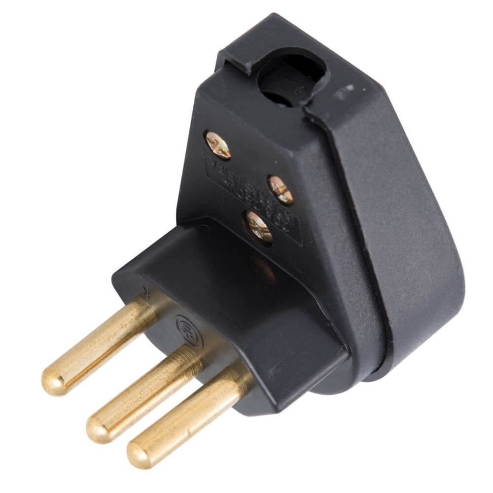 Plugue Angular Preto 2P de 10 Ampères e 250 Volts - TRAMONTINA