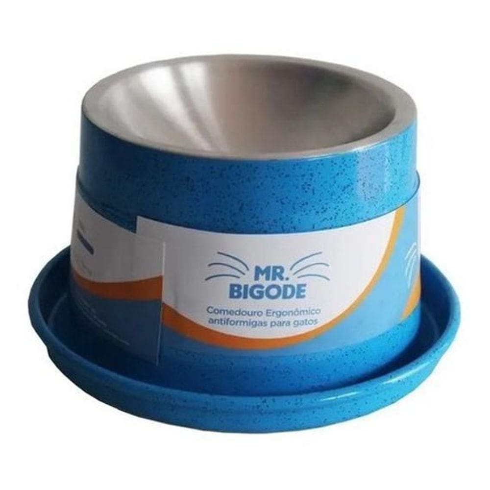 Comedouro Ergonômico Para Gatos Mr Bigode 250 Ml Azul