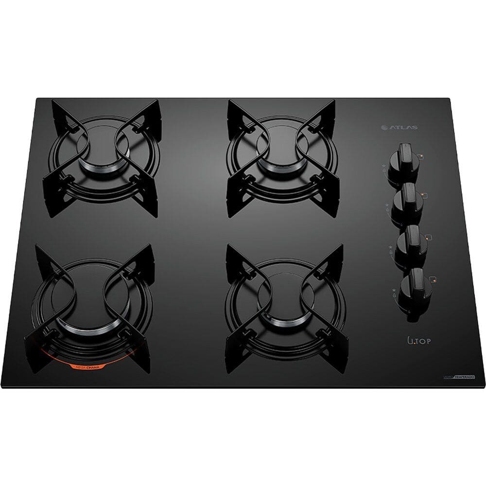 Cooktop a G?s 04 Bocas Atlas U.Top Mesa de Vidro Atlas