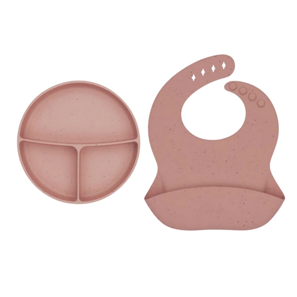 Kit Silicone Platinum Blush - Prato com Divisorias + Babador - Kikka Boo