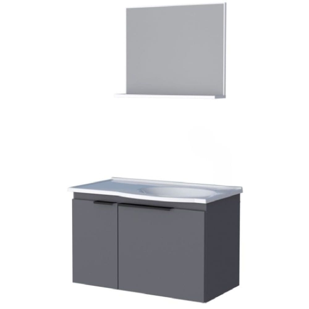 Kit para Banheiro com Espelho e Gabinete Madeira Quartzo Cinza de 62cm - P102009 - COZIMAX