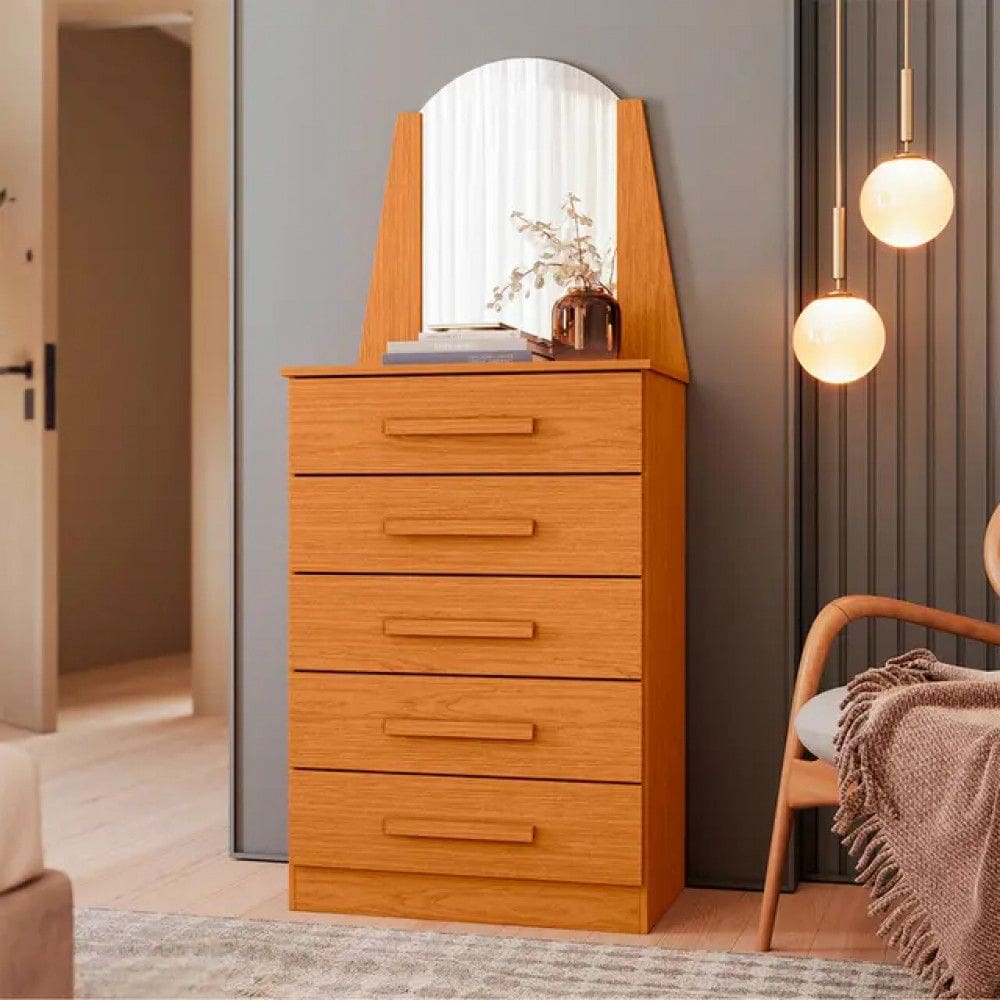 Cômoda New Veneza 5 Gavetas com Espelho Albatroz