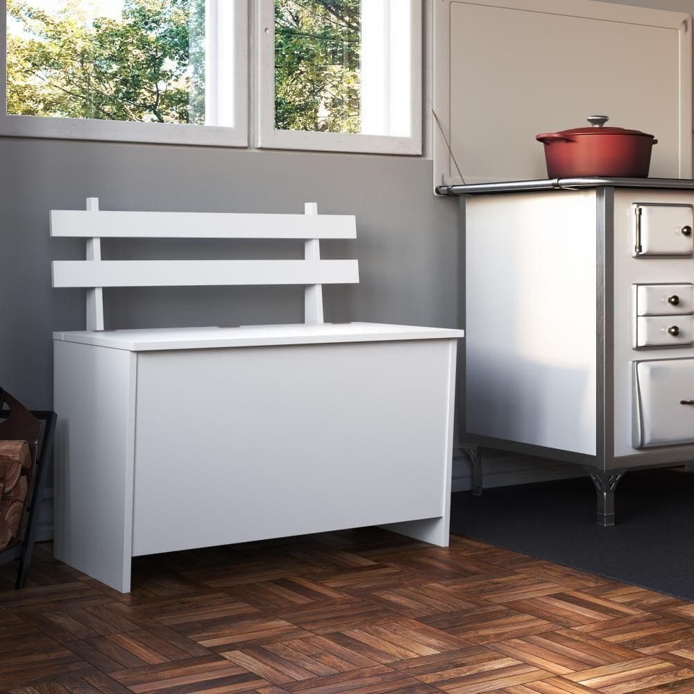 Armário Caixa De Lenha Porta Trecos Infantil 73cm Com Assento E Encosto Branco Branco