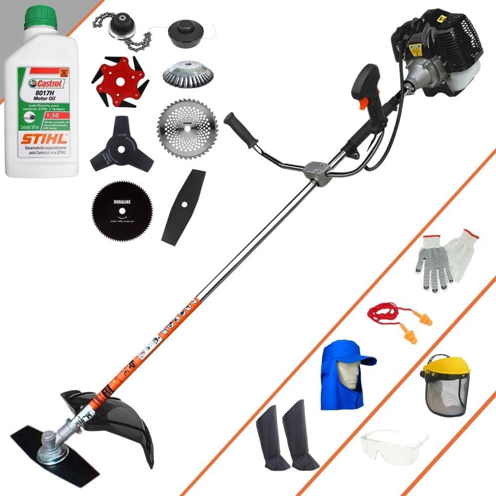 Roçadeira Multifuncional Terra GRH520 À Gasolina 52cc 2,5HP Ideal Para Todos os Tipos de Trabalhos Com 8 Opções de Cortes + EPI + ÓLEO STIHL 2 Tempos