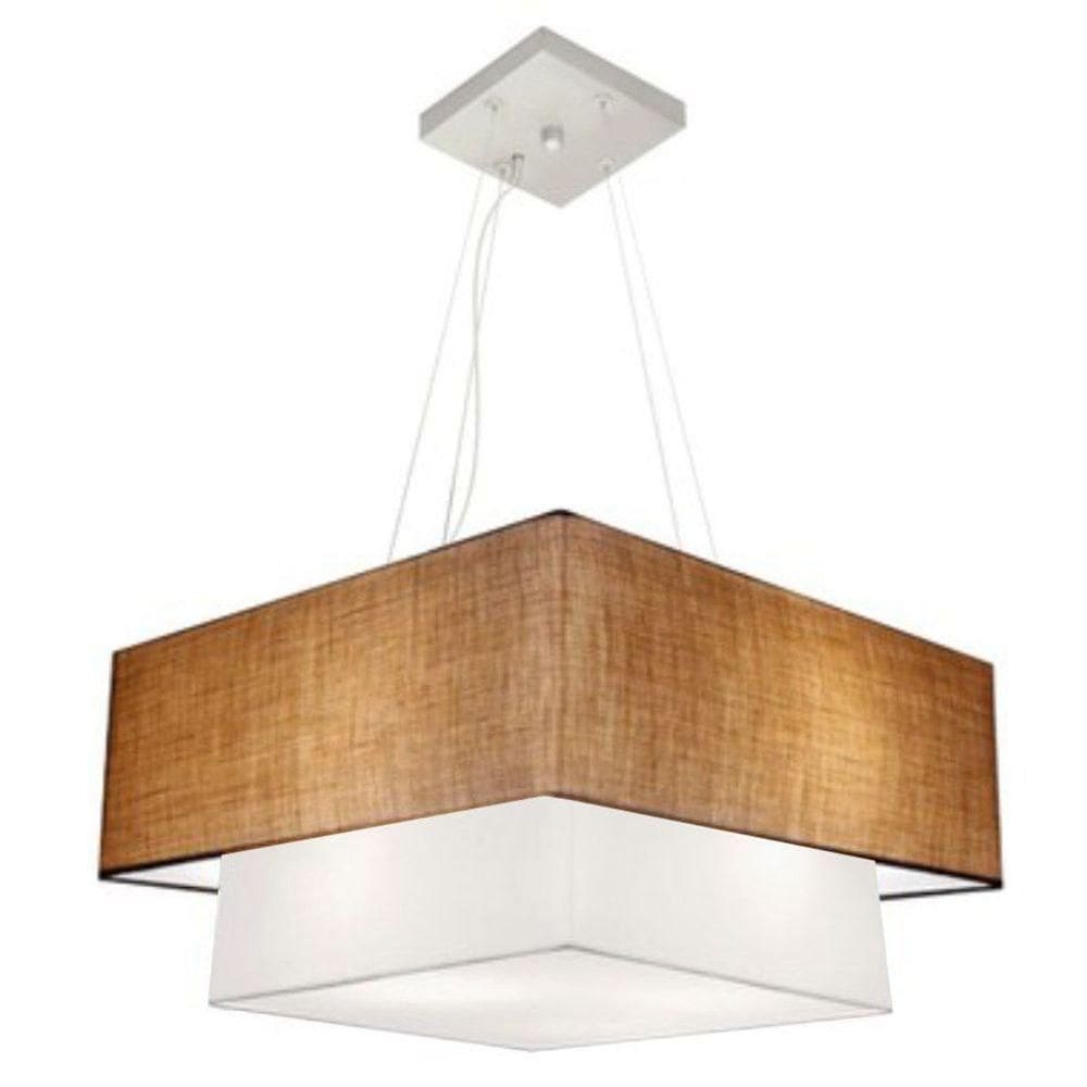 Lustre Pendente Duplo Quadrado Vivare Md-4346 Cúpula Em Tecido 70x60cm - Bivolt Palha-branco 127/220v