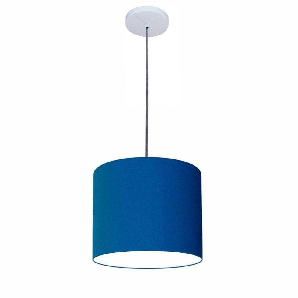 Lustre Luminária Pendente Vivare Free Lux Pe-4105br Cúpula Em Tecido 20x22cm Azul-marinho Canopla Branca E Fio Cristal