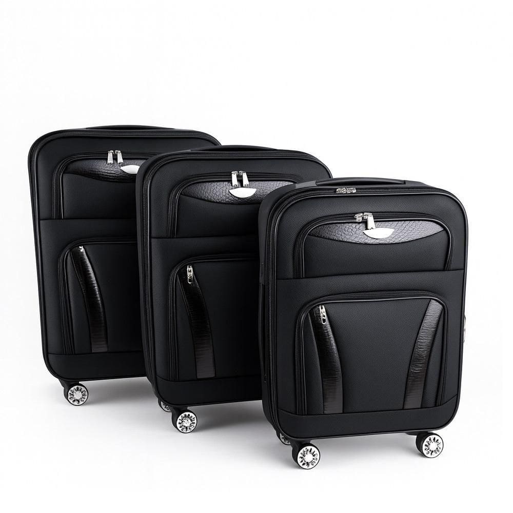 Kit Malas Viagem Rigidas 3 Peças Preta Expansivel 4 Rodas Giratorias 360º Cadeado Senha Bolso