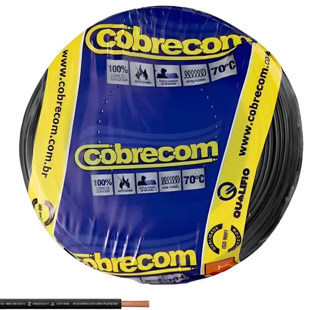 Cabo Flexicom de Cobre 2,5mm 750 Volts Preto com 100 Metros - 1150504401 - COBRECOM