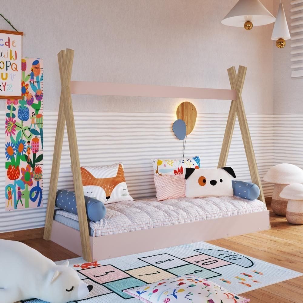 Cama Infantil Cabana Montessoriana De Solteiro Para Menino Menina Rosa
