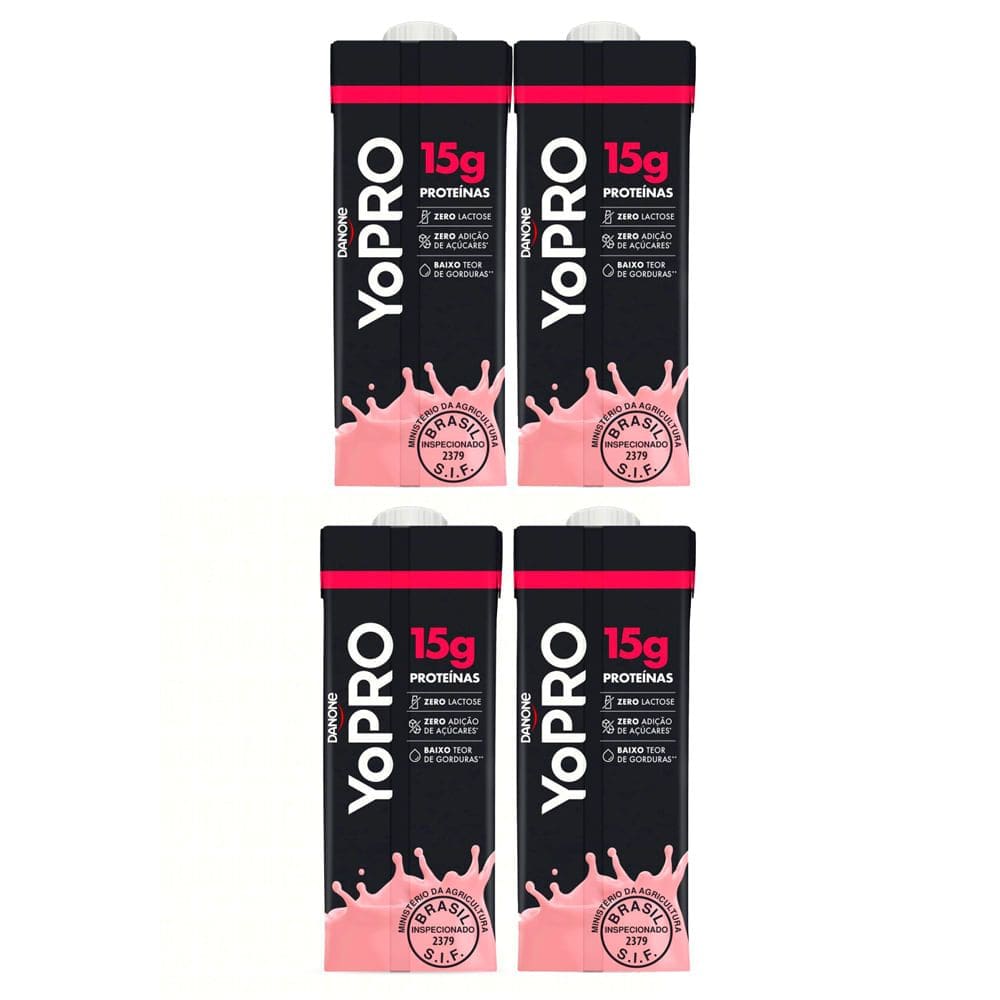 Kit 4 YoPRO Bebida Láctea UHT Morango 15g de proteínas 250ml