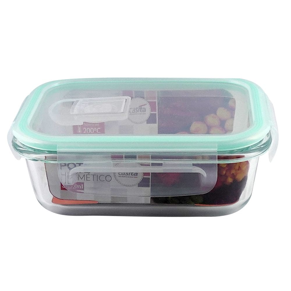 Kit 10 Potes Retangulares 370ml de Vidro Fechamento Hermético 4 Travas Marmita