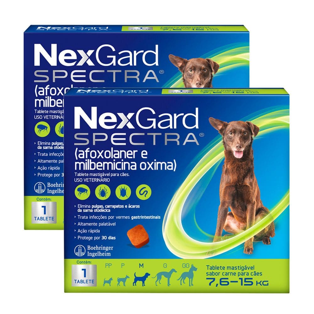 Kit 2 NexGard Spectra Anti Pulgas e Carrapatos para Cães de 7,5 a 15kg 1 Tablete Mastigável
