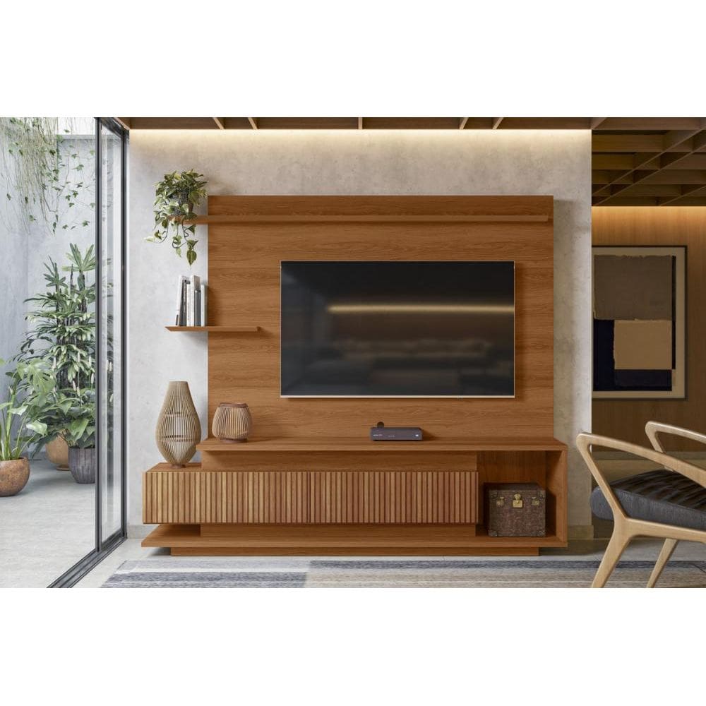 Home Istambul Painel P/ TVs Até 65`` 2 Portas Nichos e Prateleiras - Jequitiba Ripado