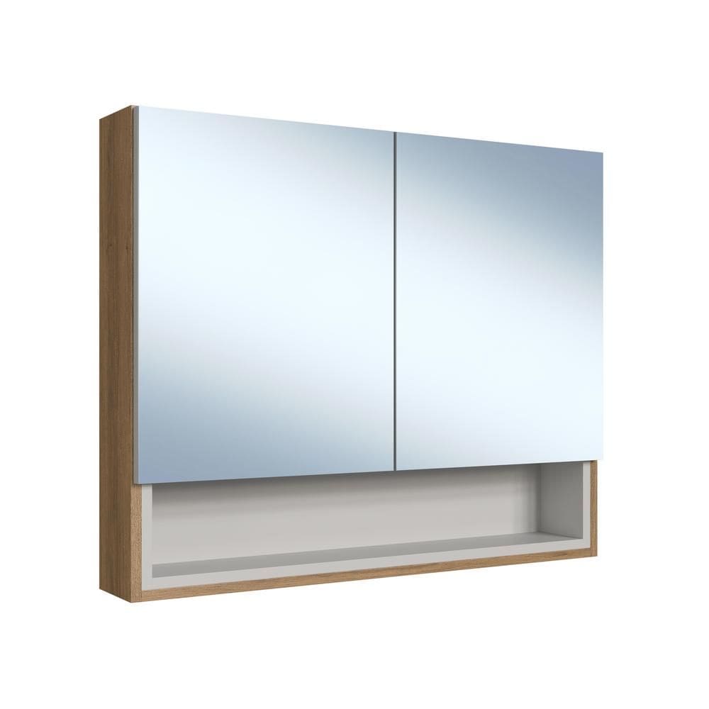 Armário Espelheira para Banheiro 2 Portas 1 Nicho Marrom/Arenas Helena ES8240 - Faema Móveis