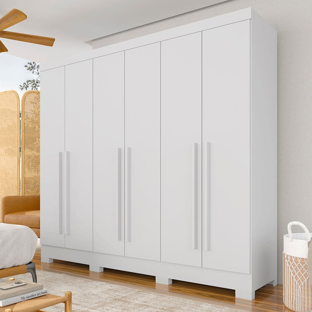 Roupeiro Casal 6 Portas Com Puxadores Revestidos Ester Branco - M.a