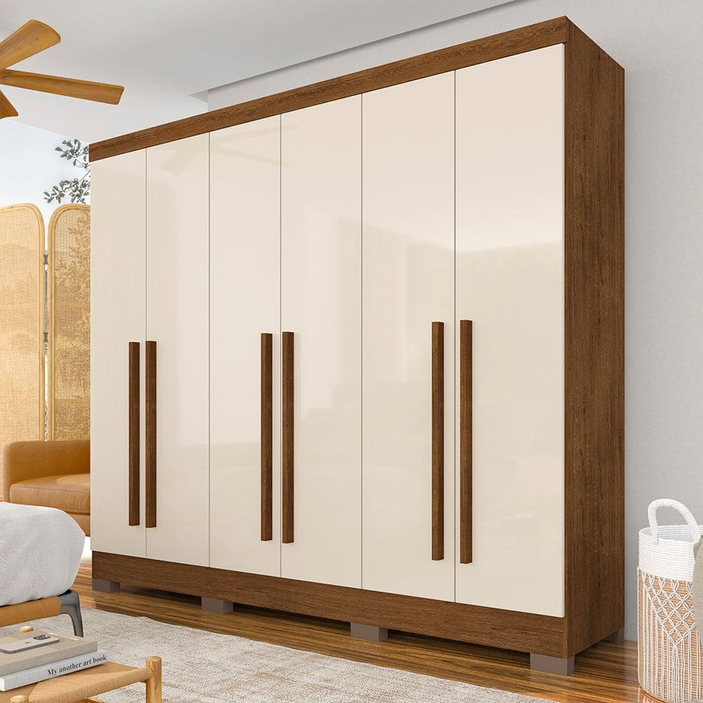 Roupeiro Casal 6 Portas Com Puxadores Revestidos Ester Freij/off - M.a