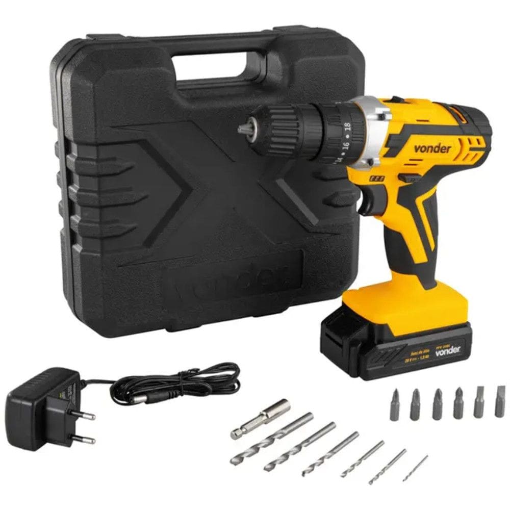 Parafusadeira Furadeira de Impacto  Bateria 3/8 Polegadas PFV 238I - Preto/Amarelo Vonder