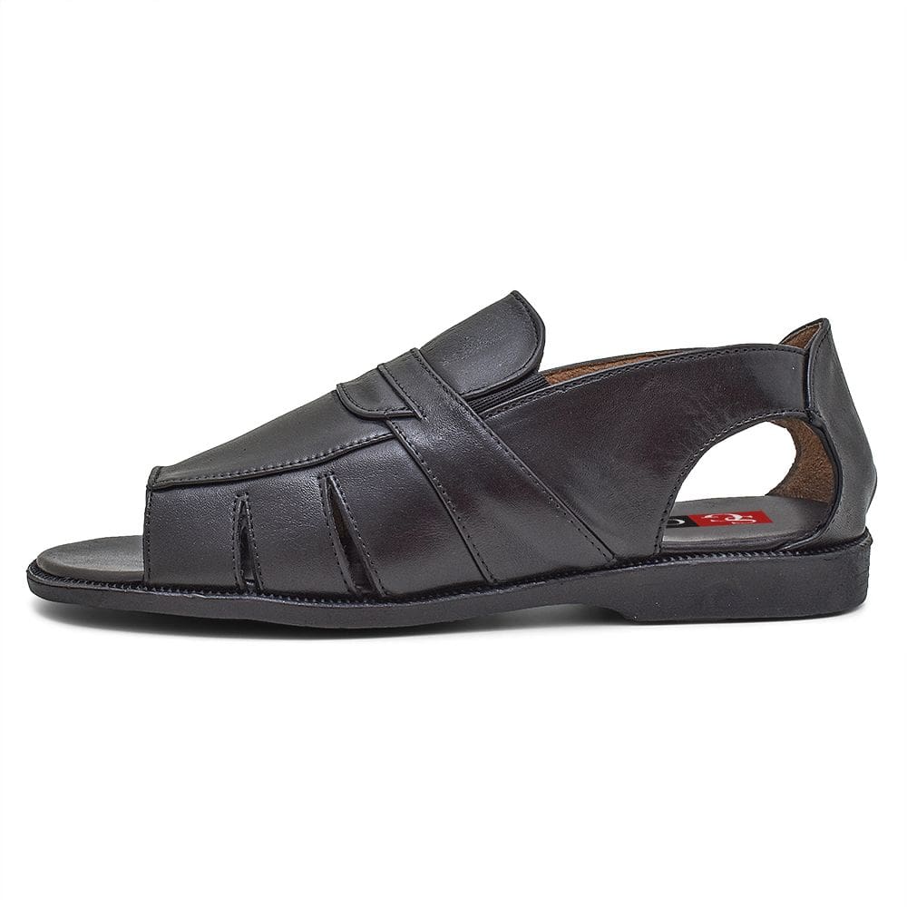 Sandália Masculina Rasteira Ortopédica Couro Preto Confort