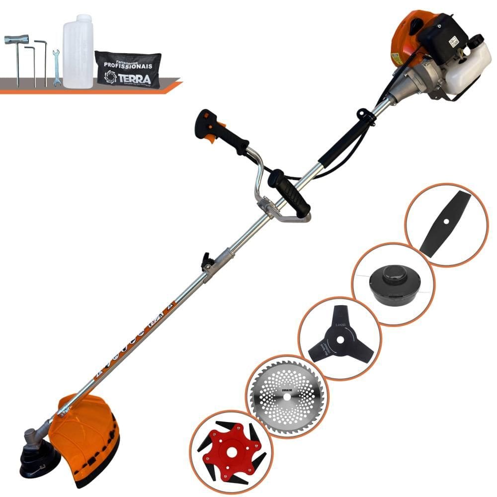Máquina de Cortar Grama À Gasolina Terra GRHB-430 Bipartido 43cc 1,7HP 12000rpm Roçadeira Profissional Completa Multifuncional Com 5 Opções de Cortes