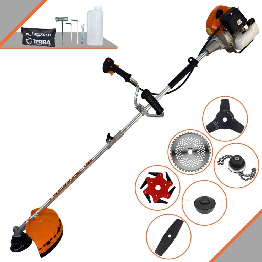 Máquina de Cortar Grama Profissional À Gasolina Terra GRHB430 Bi-Partida 2 Tempos 43cc 1,7HP 12.000rpm Roçadeira Multifunções Com 6 Opções de Cortes